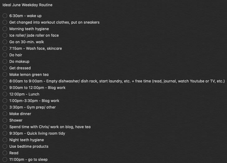 daily routine checklist daily routine example